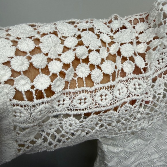 White Crochet Lace Bell Sleeve Top Medium Cottagecore Fairycore Boho Festival - Picture 3 of 6
